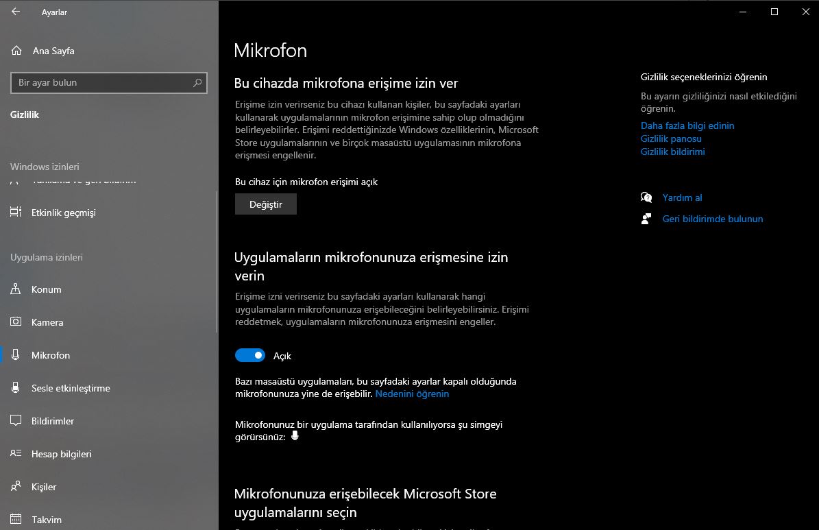 Windows 10 mikrofon ayarı