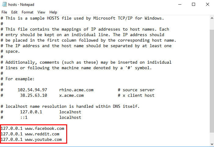 Windows hosts dosyasını kullanarak engelleme