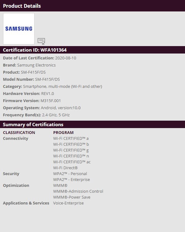 Samsung Galaxy Z Fold Lite Wifi Seltifikası Aldı.