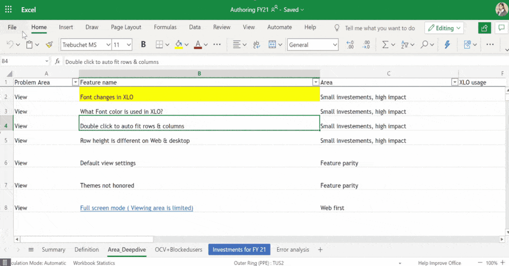 Web İçin Microsoft Excel Yeni Özelliklerinin Ayrıntıları