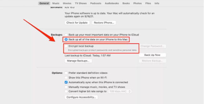 iPhone'unuzu Mac aracılığıyla yedekleyin
