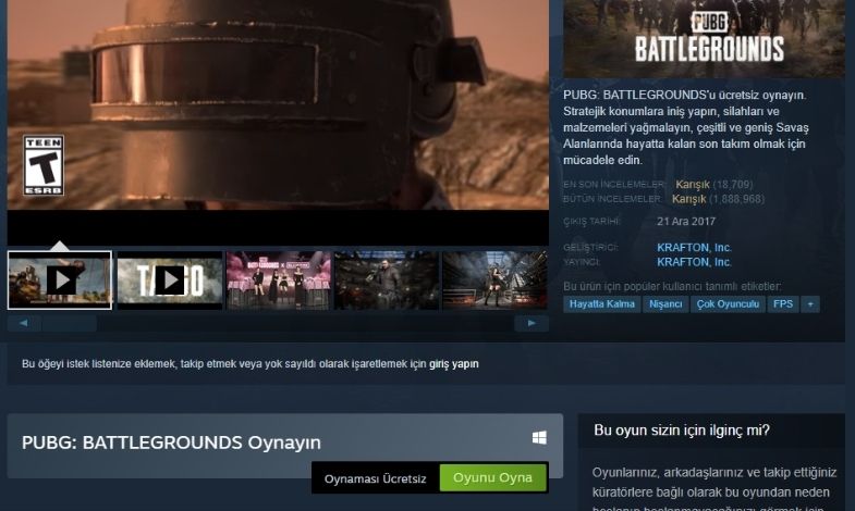 PUBG: Battlegrounds Tamamen ücretsiz Oldu