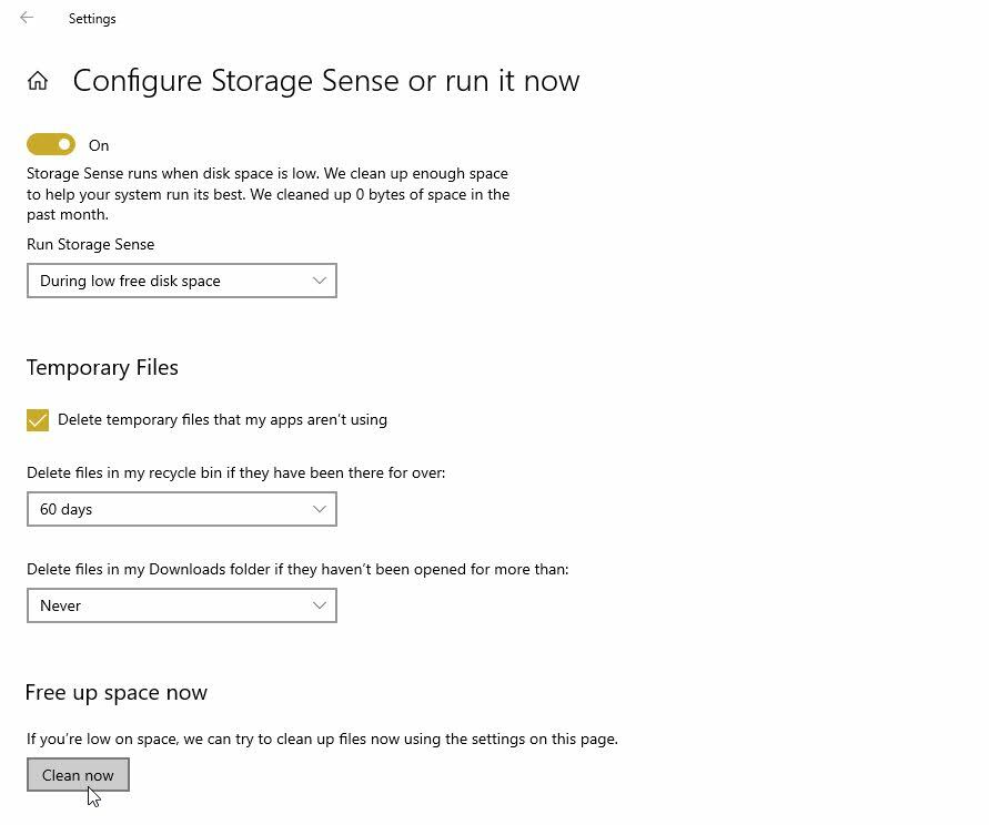 Windows 10'da Storage Sense'yi (Akıllı Depolamayı) Yapılandırma